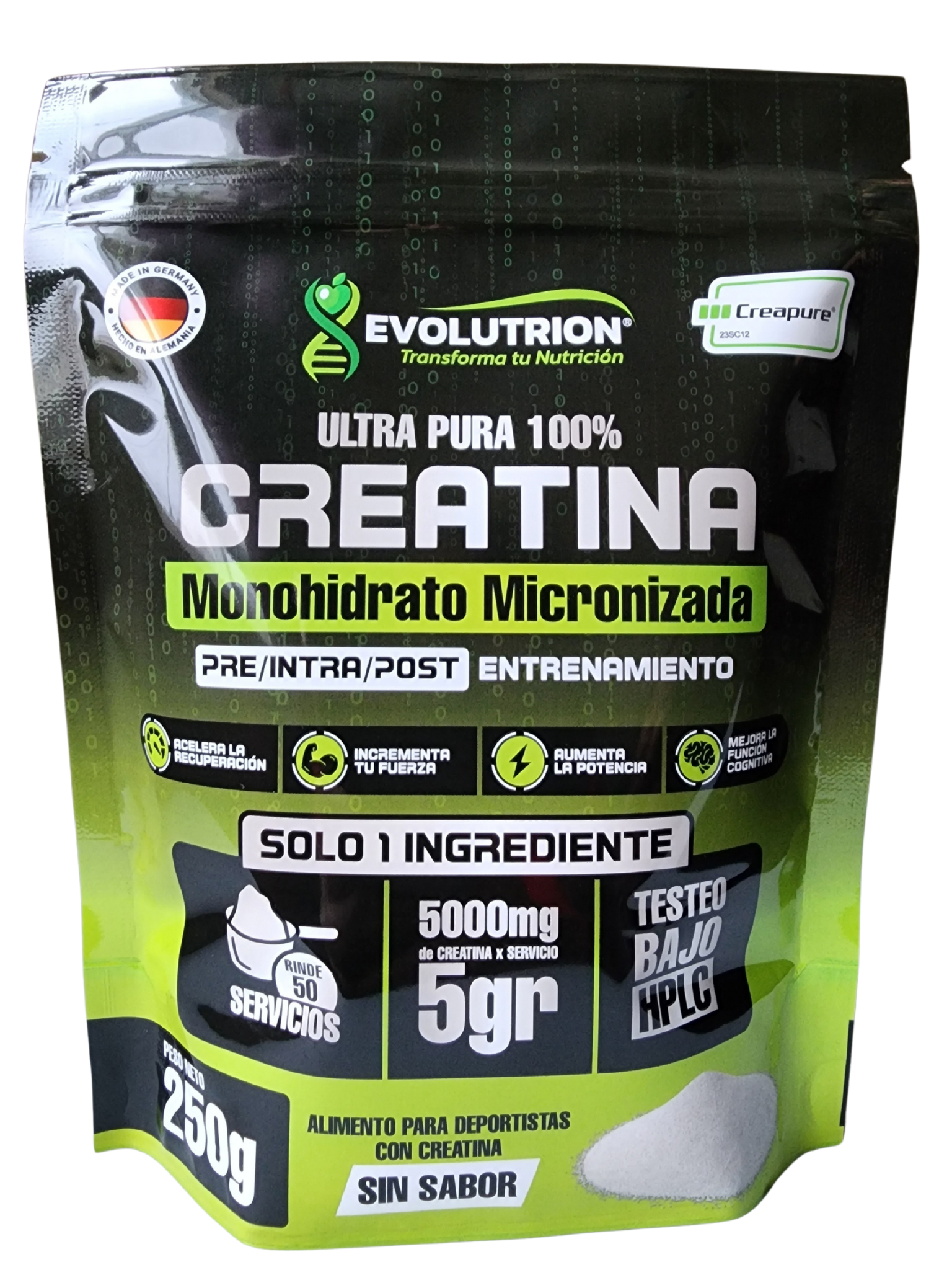 Creatina Monohidrato Creapure® Evolutrion de 250g – Pureza Superior para Atletas – Envío Gratis