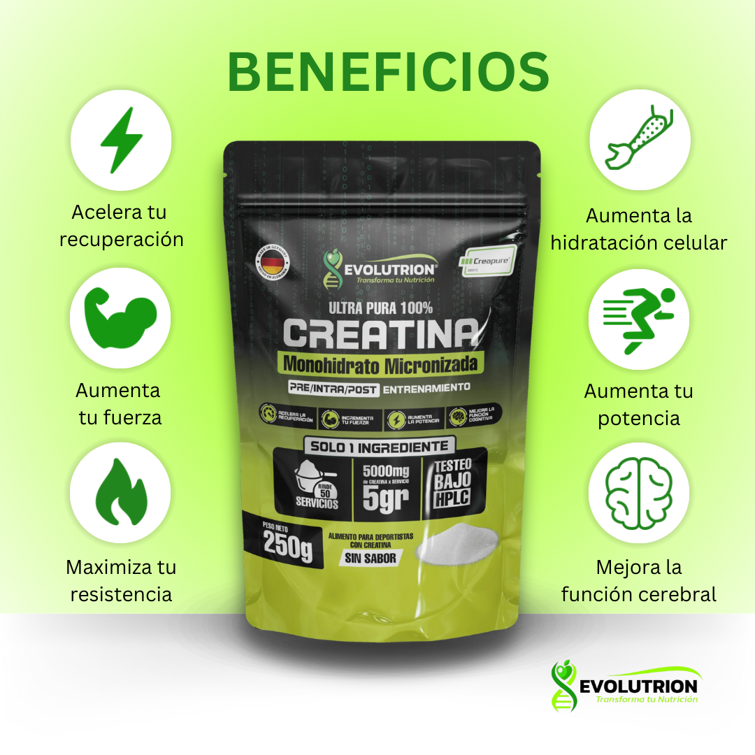 Creatina Monohidrato Creapure® Evolutrion de 250g – Pureza Superior para Atletas – Envío Gratis