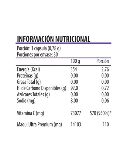 Qi Max C, Concentrado de Maqui más Vitamina C, 30 Caps