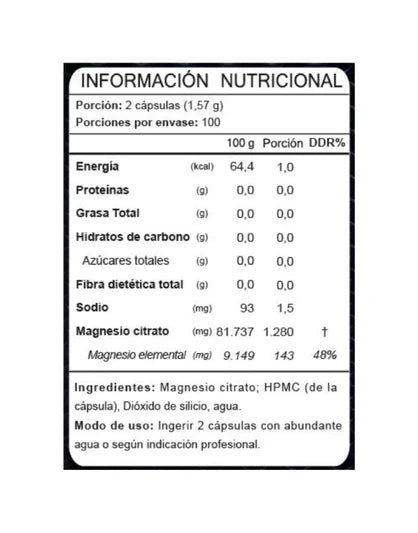 Magnesio Citrato 1280 mg, 200 cáps.