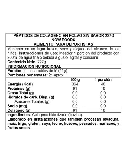 Collagen Peptides Powder, Péptidos Colágeno,Polvo 227 grs