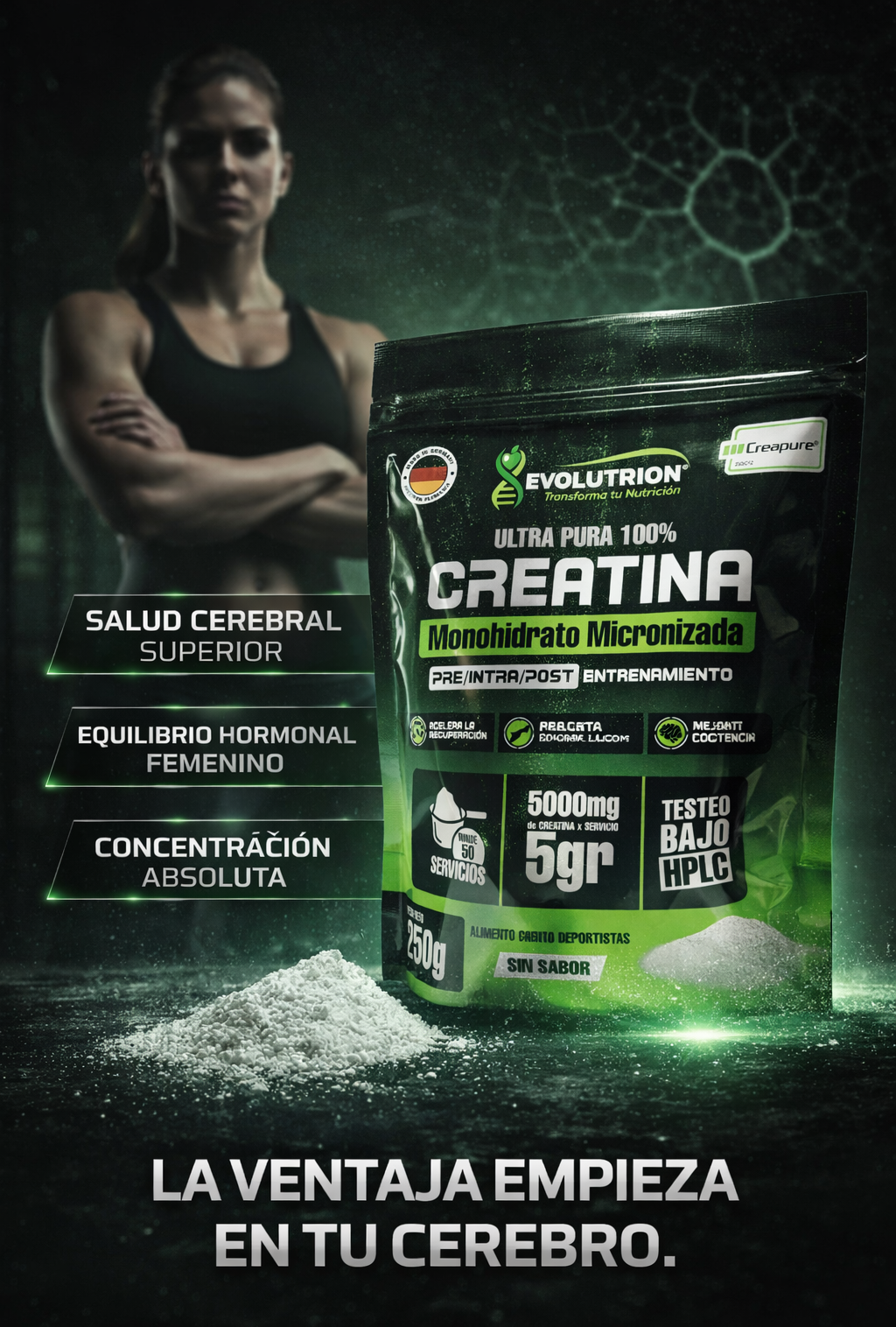 Creatina Monohidrato Creapure® Evolutrion de 250g – Pureza Superior para Atletas – Envío Gratis