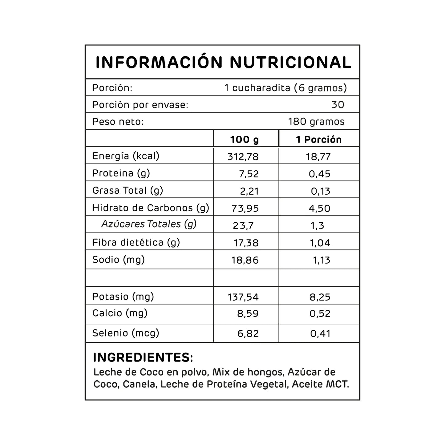 Coffee Creamer 180 gramos mix de 7 hongos funcionales