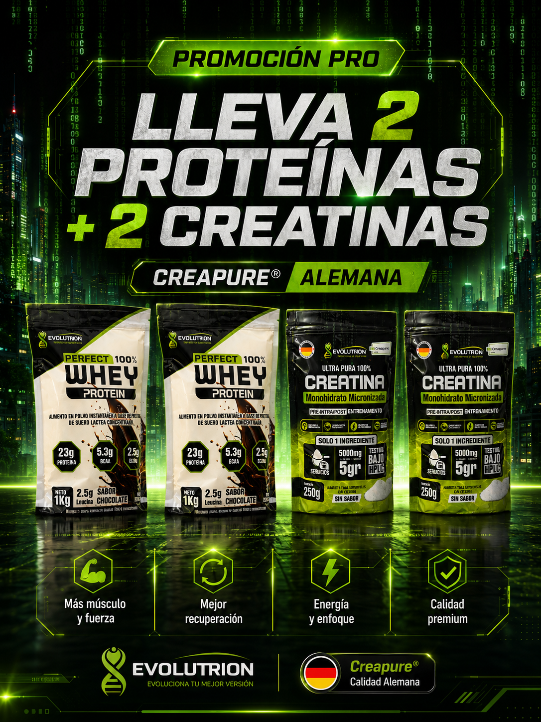 PRECIO CYBER! Pack 2 Creatinas + 2 Proteínas