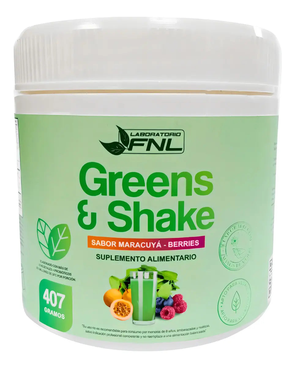 Greens & Shake batido verde detox Evolutrion sabor maracuyá berries 407 g