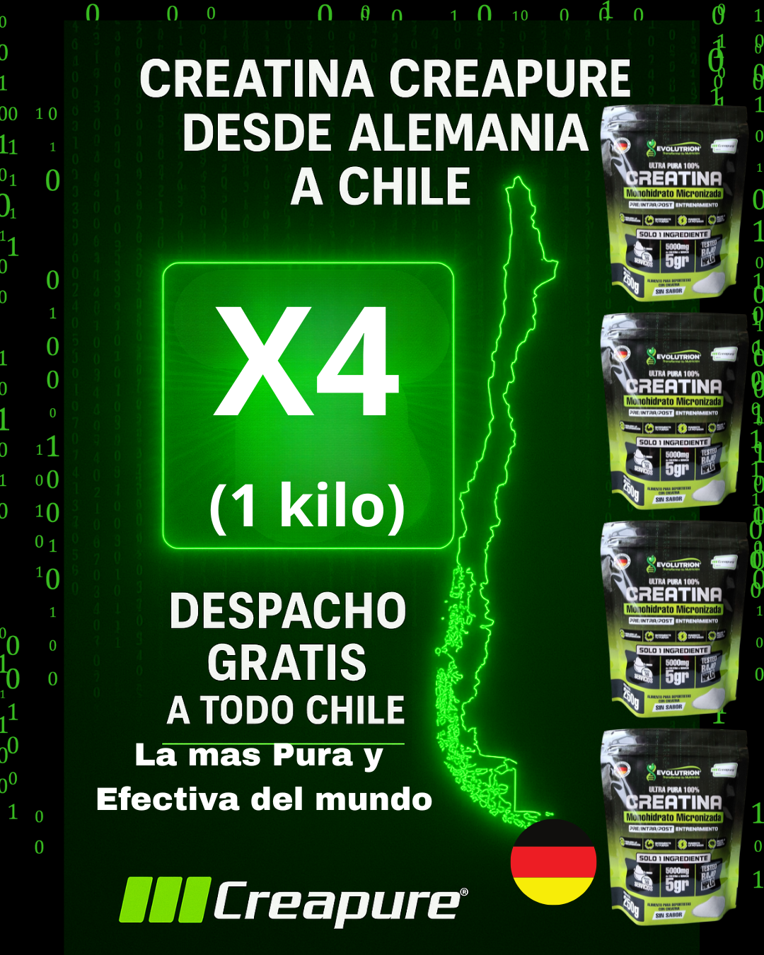 4 Creatinas Creapure® (250g c/u) 1 kilo total