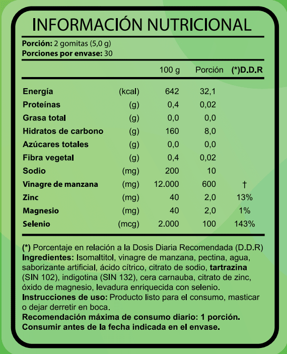 Vinagre de Manzana 60 Gomitas Sin Azúcar (1 mes)