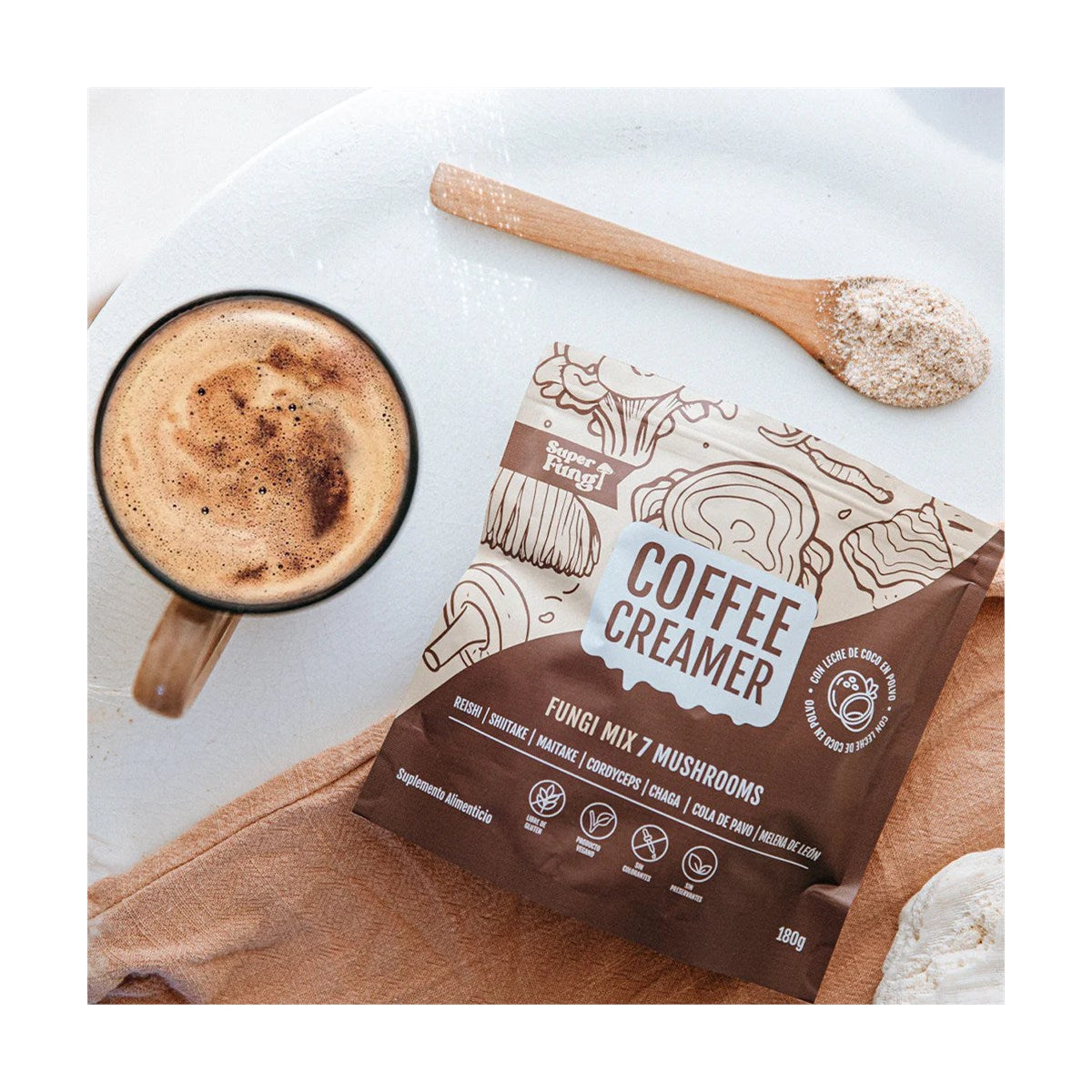 Coffee Creamer 180 gramos mix de 7 hongos funcionales - Evolutrion Chile