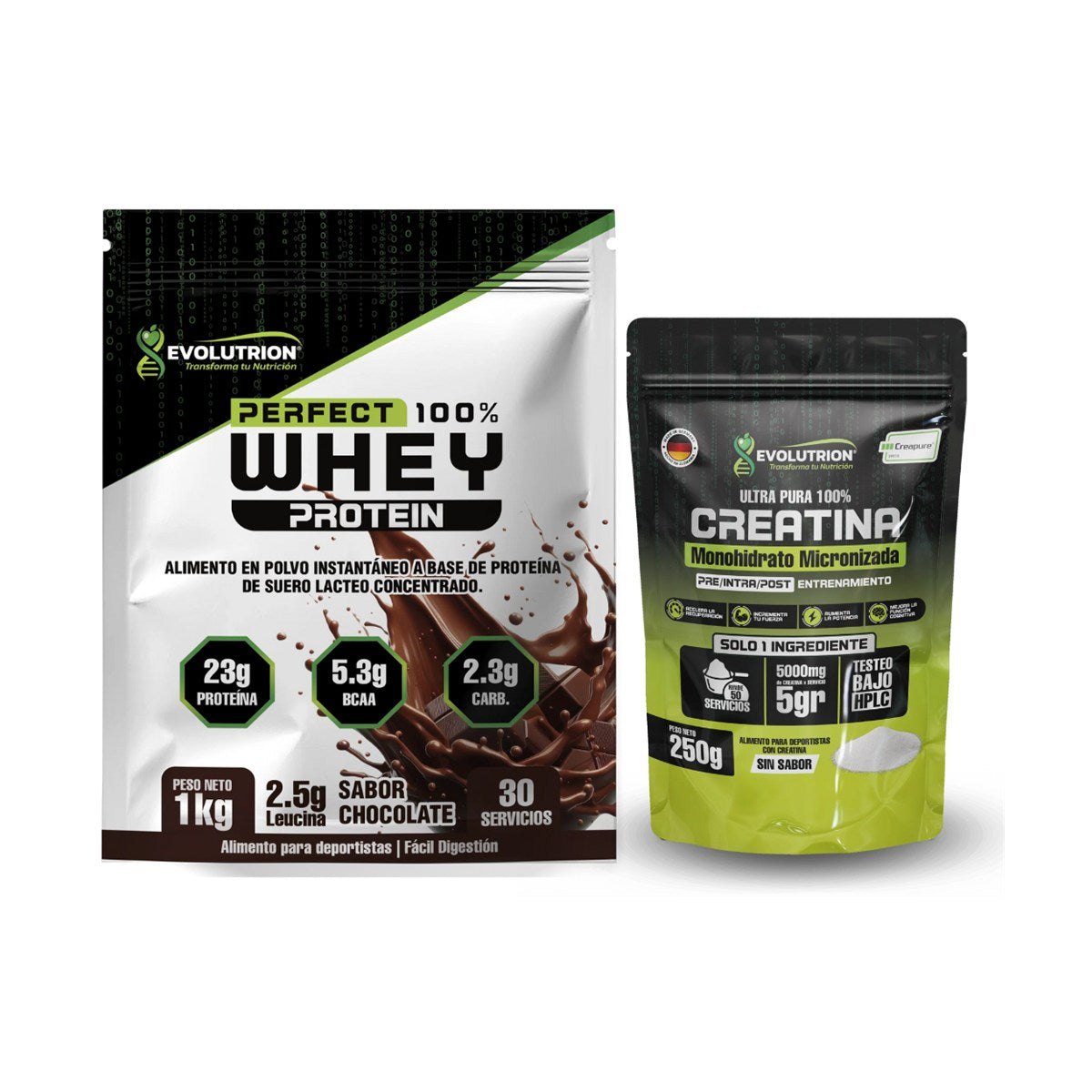 Pack Creatina con sello Creapure® + Proteína 1 kg - Evolutrion Chile