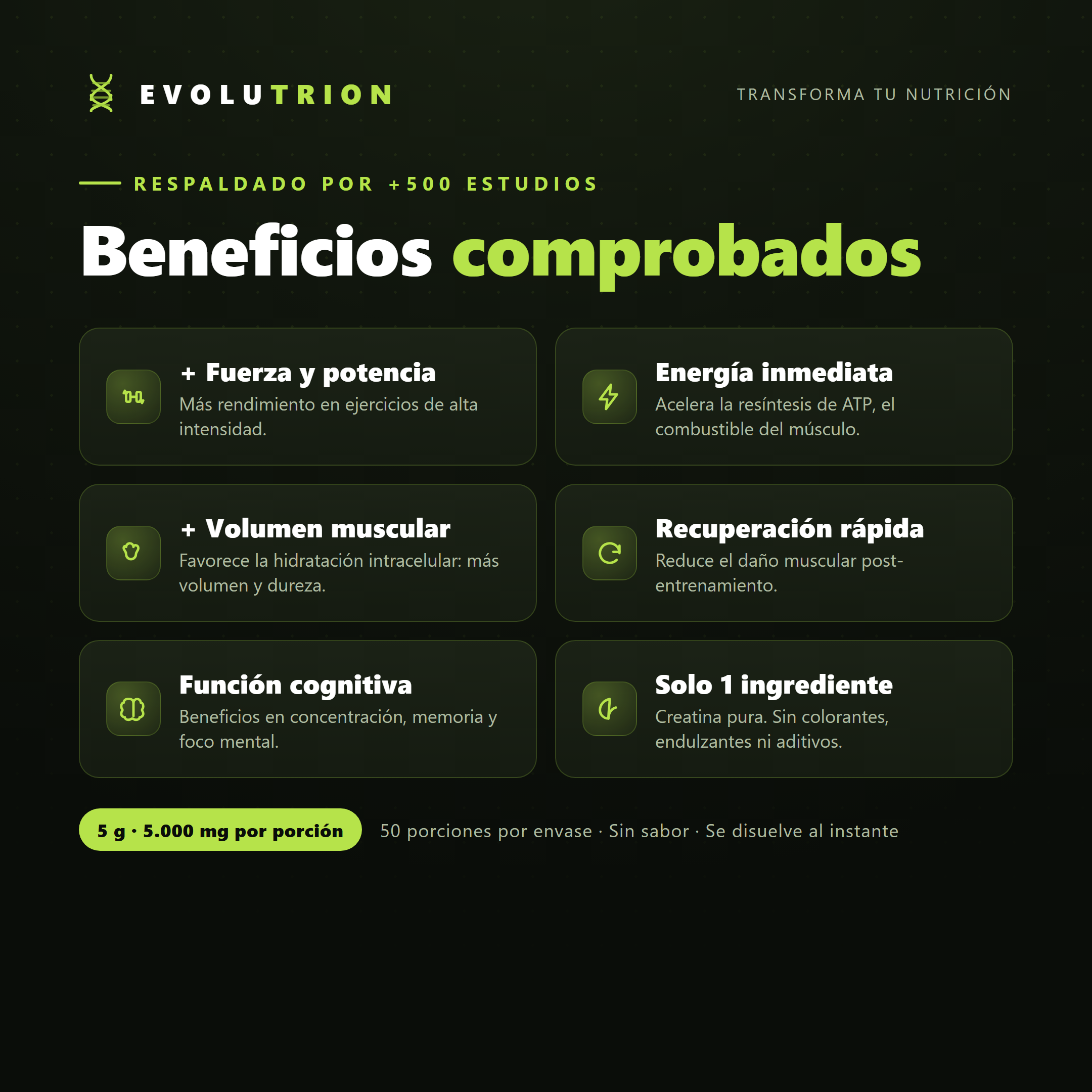 Beneficios comprobados de la Creatina Creapure®: más fuerza, energía, volumen muscular, recuperación y función cognitiva