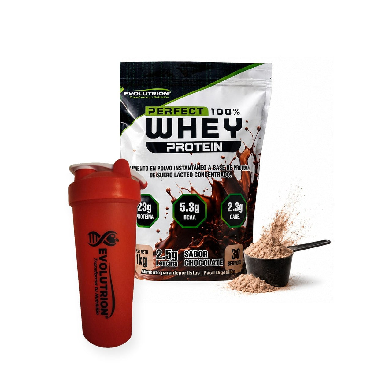 Perfect Whey Chocolate + shaker Evolutrion rojo